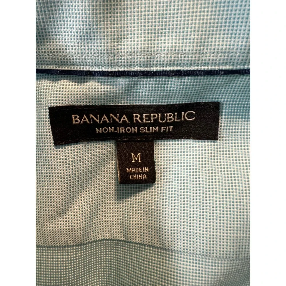 Banana Republic Mens Non-Iron Slim Fit Shirt Light Green Micro Check Medium